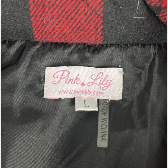 Pink Lily Flannel quilted Vest Red Black Buffalo Plaid Check Womens SZ LG - Picture 7 of 9